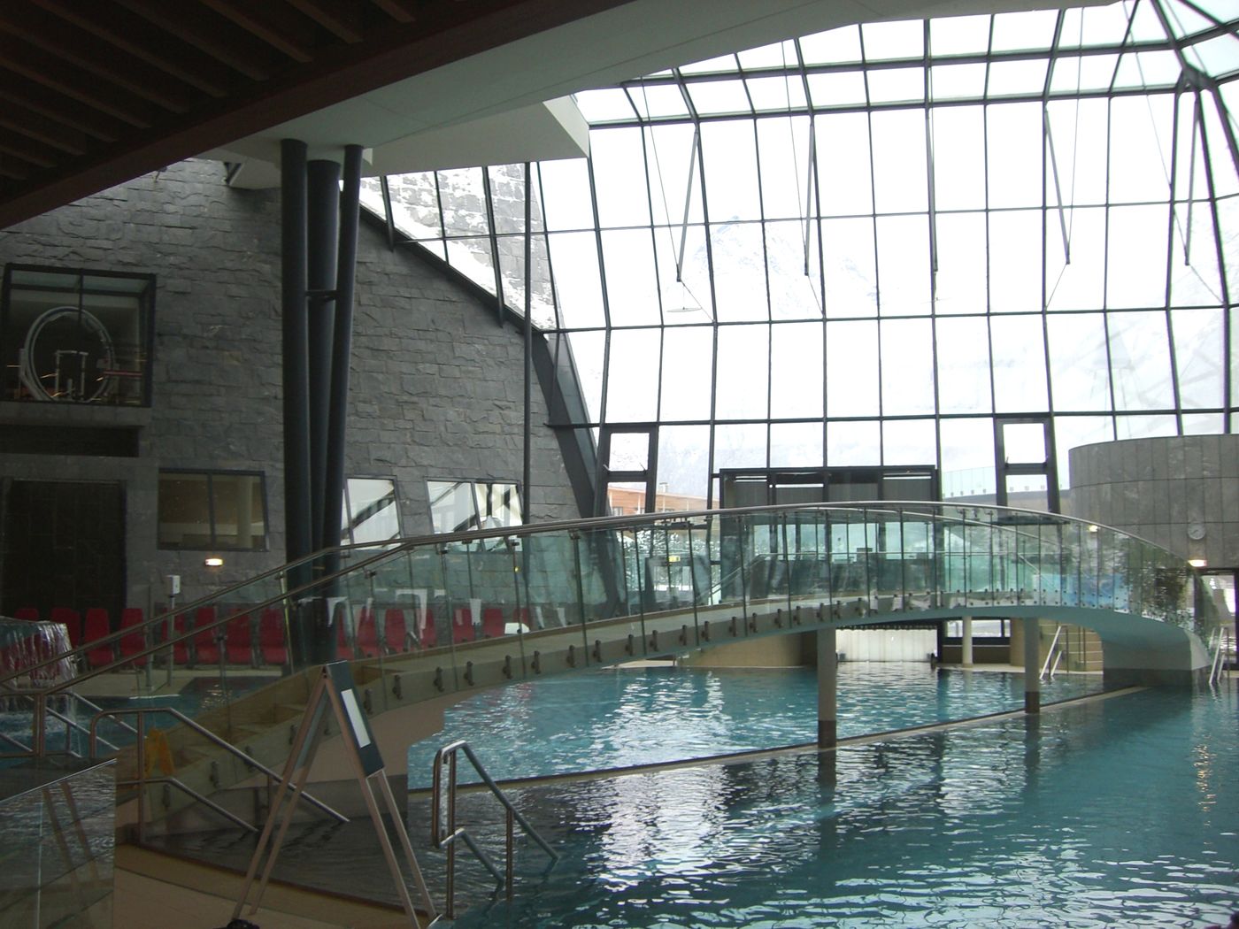 Pool hall with coated glass roof