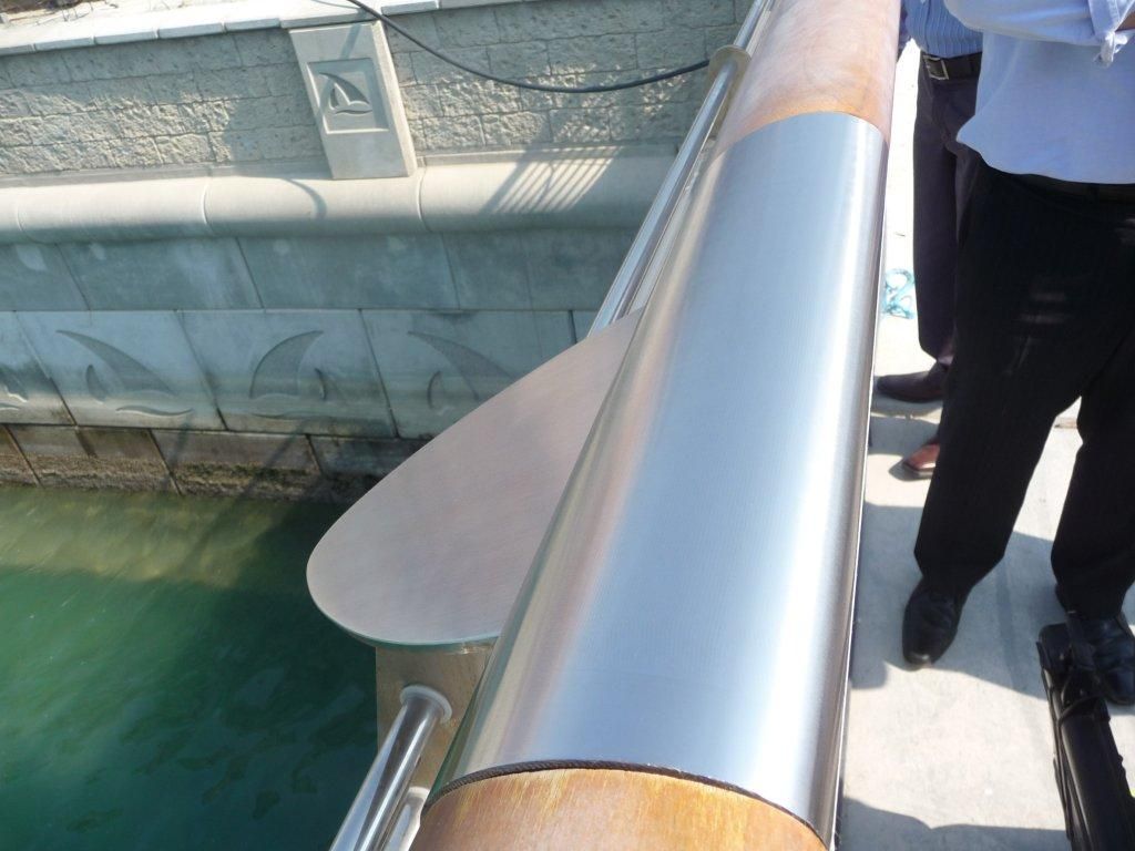 Stainless-steel railing at the waterfront