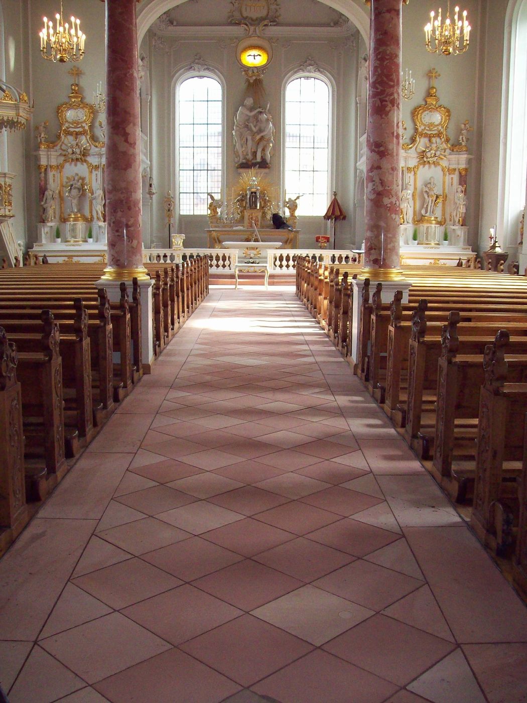 Treated stone floor in the nave