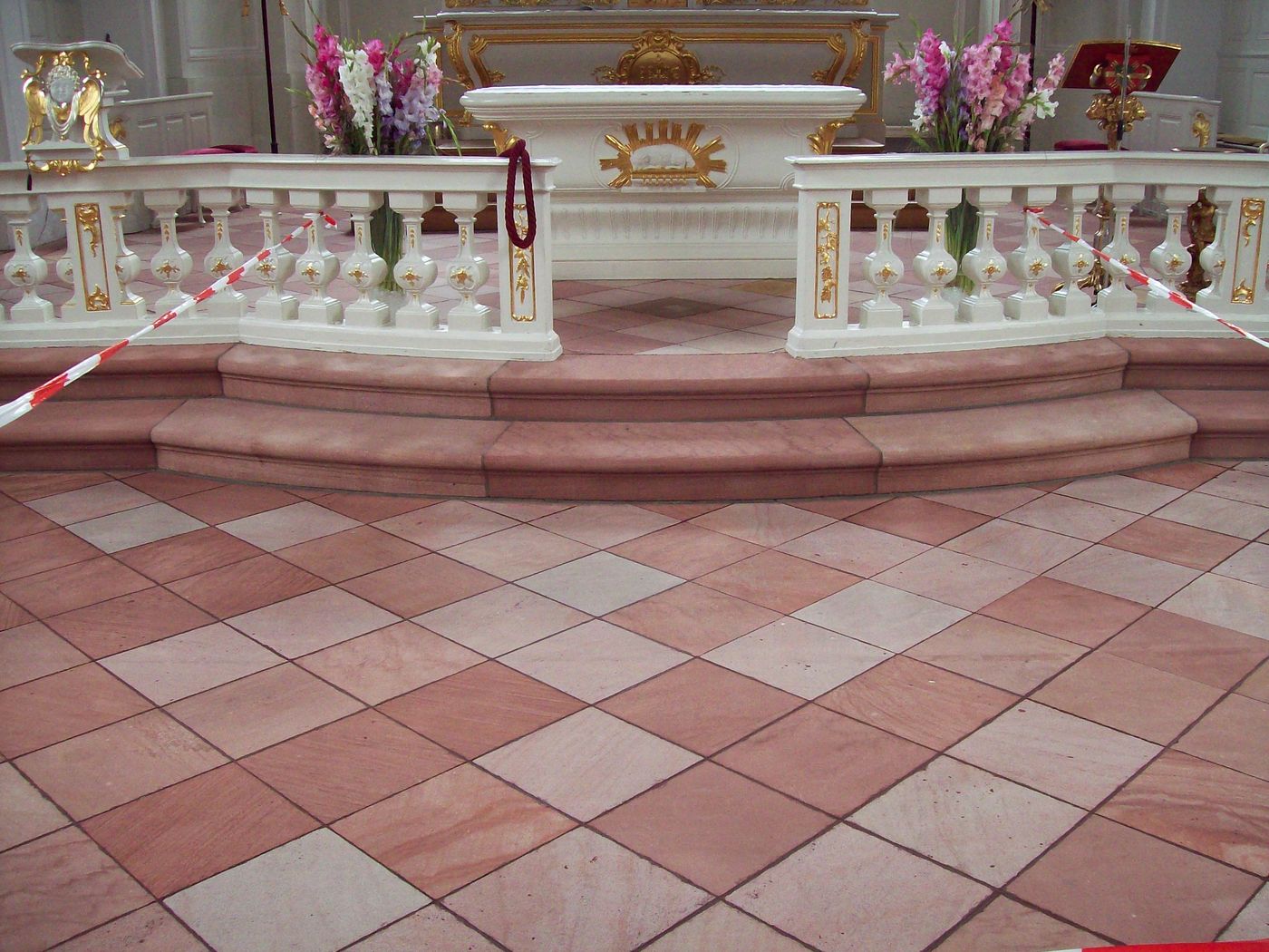 Altar area with protected stone surfaces