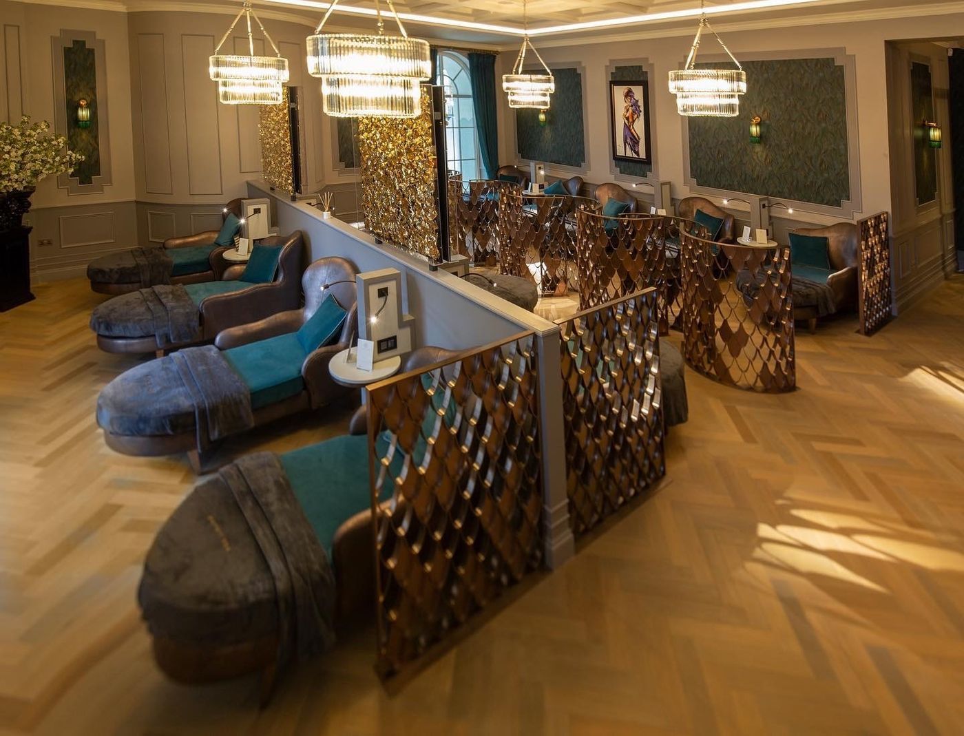 Spa lounge with treated furnishings